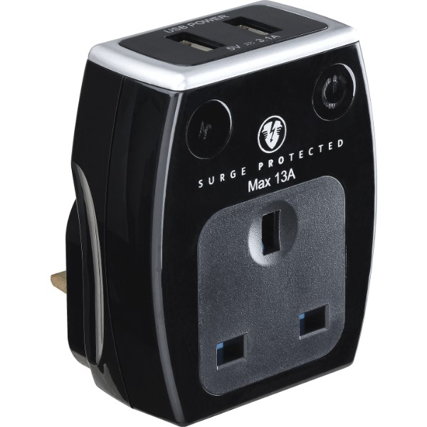2 USB CHARGER W/PLUG SURGE SKT (3.1A)WHT