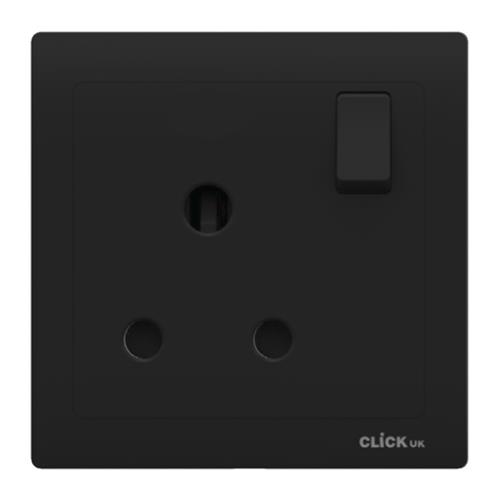 15A ROUND PIN SWITCHED 1 GANG SOCKET BK