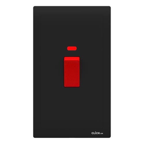 45A DP 2 GANG VERTICAL SWTCH WTH NEON BK