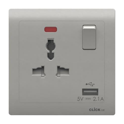 1G 13A UNIVERSAL SWI USB SOCKET NEON SV