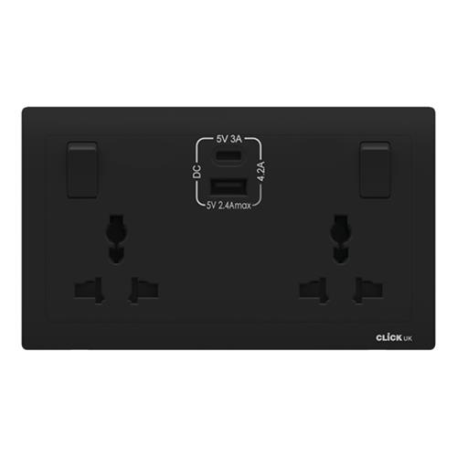 UNIVERSAL 13A 2G SW SKT USB A&C BK