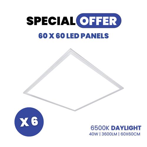 6 Pack Backlit 65K 60X60 40W LED Panels