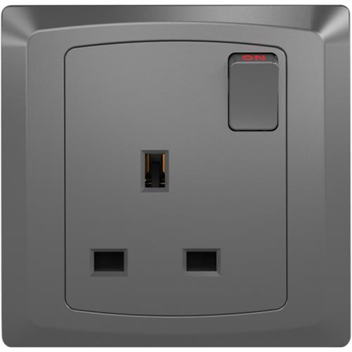 13A 1GANG SWITCHED SOCKET DP DRK GREY