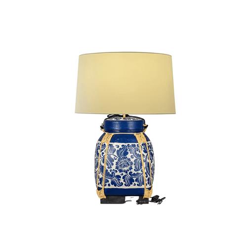BAMBOO BASKET WH/L.BLUE SHADE WH TABLE