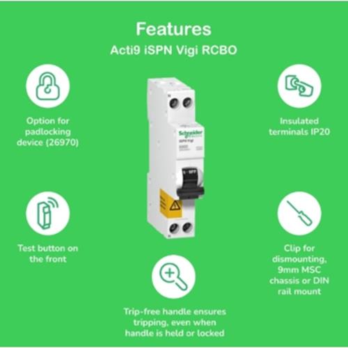 A COMPACT 1M RCBO  6A 30MA 6KA 2P iSPN