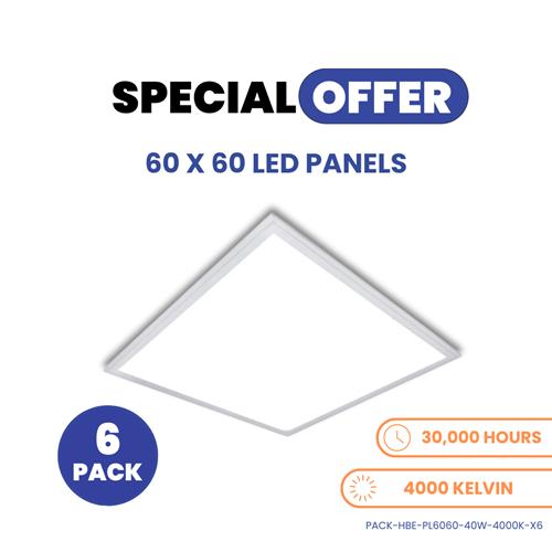 6 Pack Backlit 40K 60X60 40W LED Panels