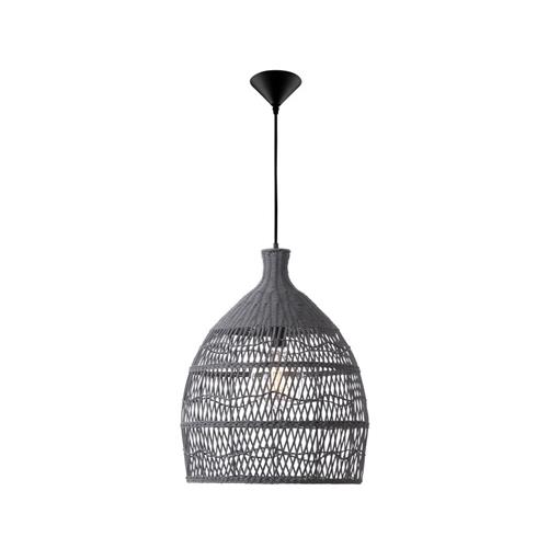 Gray Rattan Black Fabric Wire & Base LED
