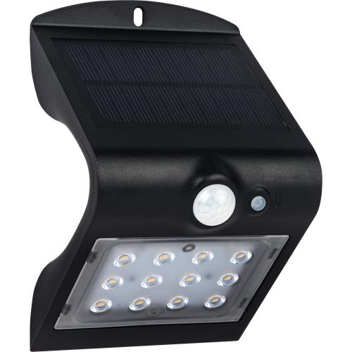 PIR solar WALL IP44 27K RECH. 72HRS BLK