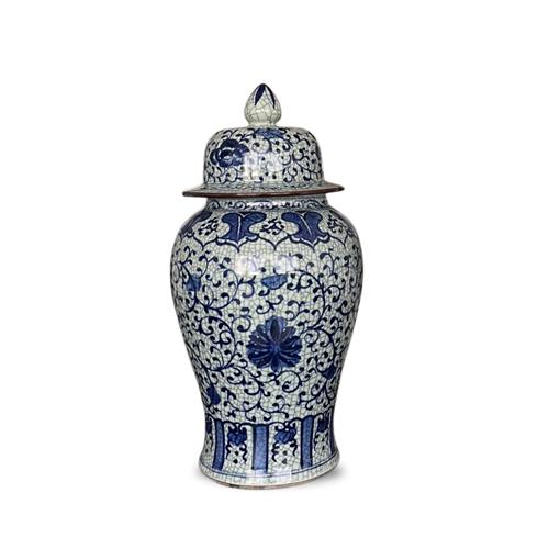 H 64CM HUGE PORCELAIN GINGER JAR BLUE WH