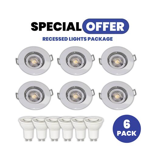 Set of 6 - White  GU10 Fitting+Bulbs