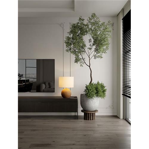 Rough Oak  Papier-Mâché & Fabric Shade L