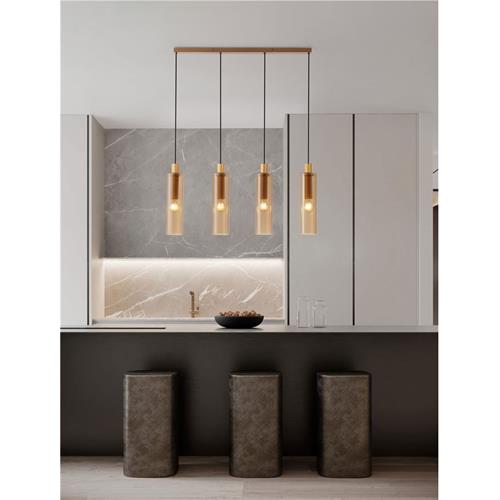 Amber Ripple Glass  Gold Steel LED E27 4