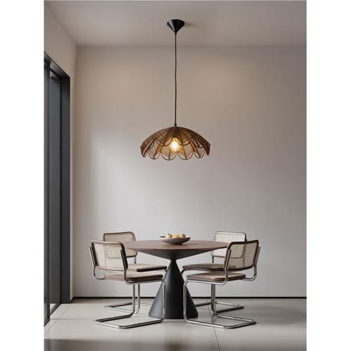 Brown Rattan  Black Steel Base & Fabric