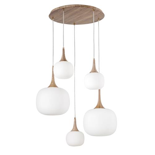 SOSPENSIONE JAIPUR BIANCA/LEGNO 2XE27+3X
