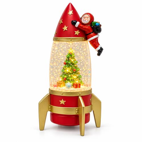 Rocket with Santa GLITER LED H27.5cm Red