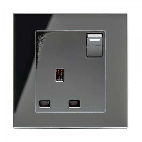 Crystal PG Single Switched Socket Black