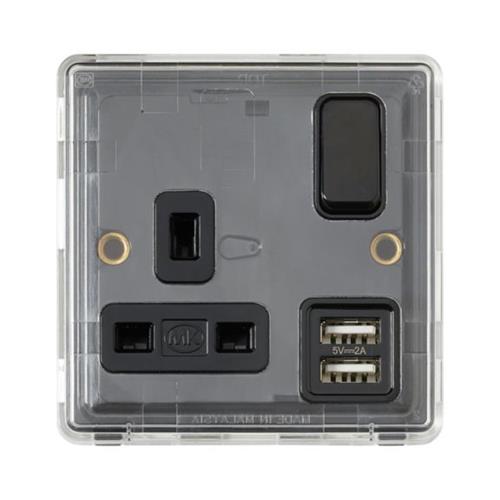 Dimensions Socket 1 Gang DP Switched 2xU